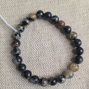 Black Tourmalinated Quartz 7.5mm Stretch Bracelet